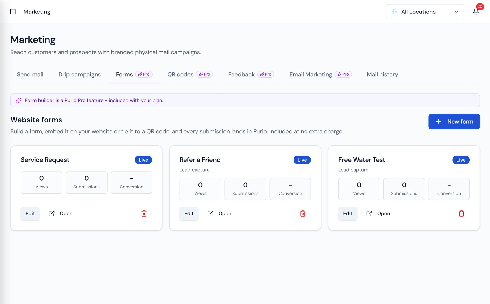 Purio form builder screen