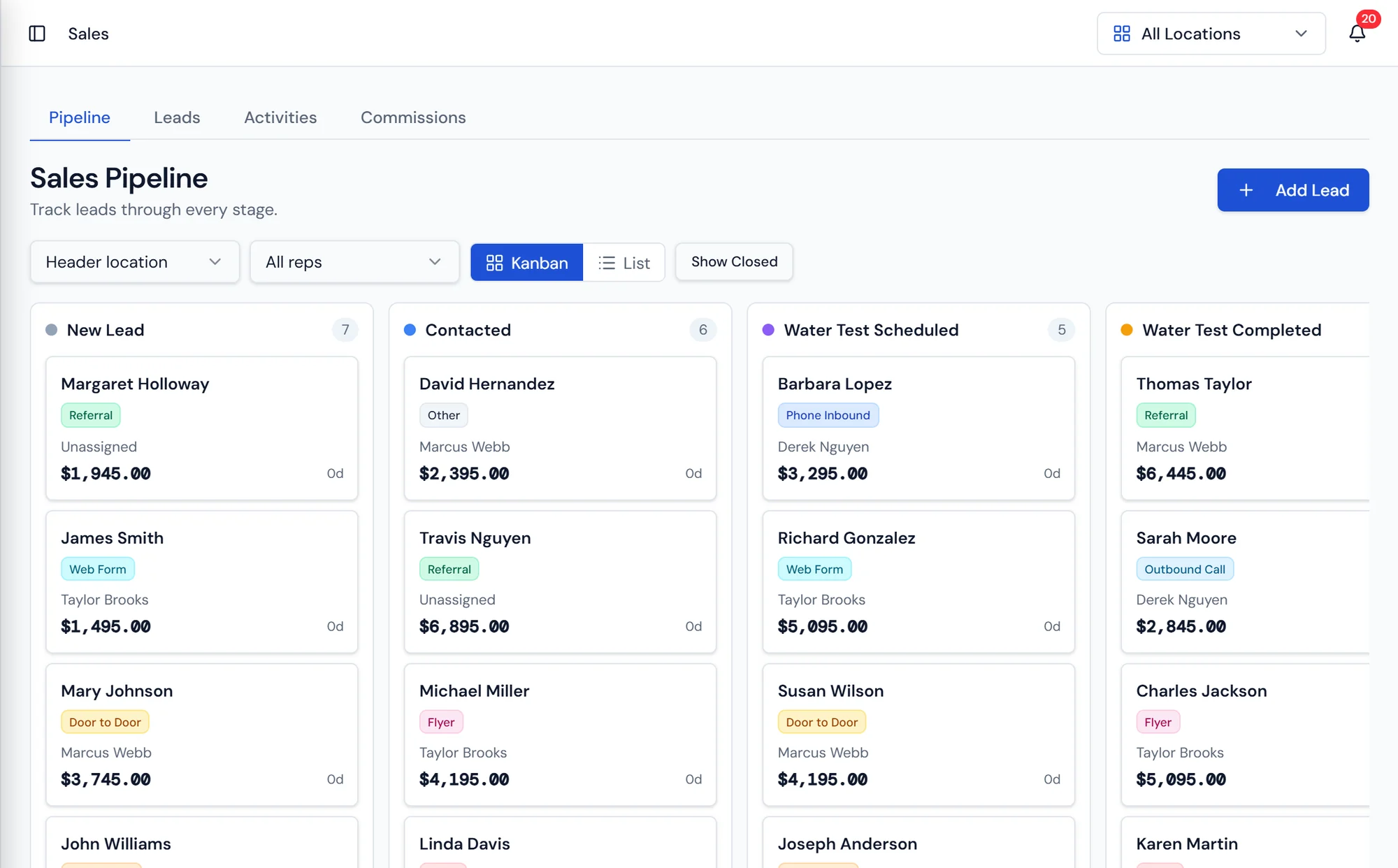 Purio sales pipeline screen