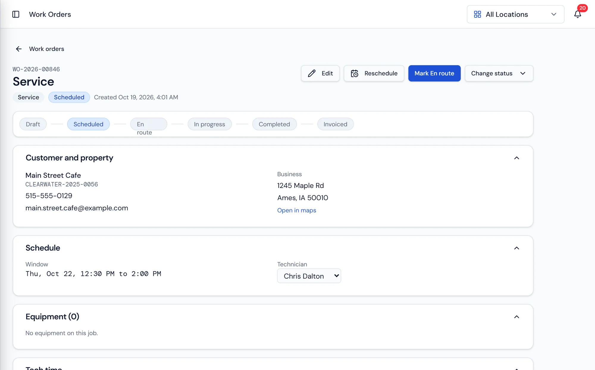Purio work order screen